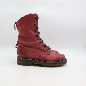 Doc Dr Martens Aimilie Women's 6 Cherry Red Leather Plaid Lining Fold Over Boot